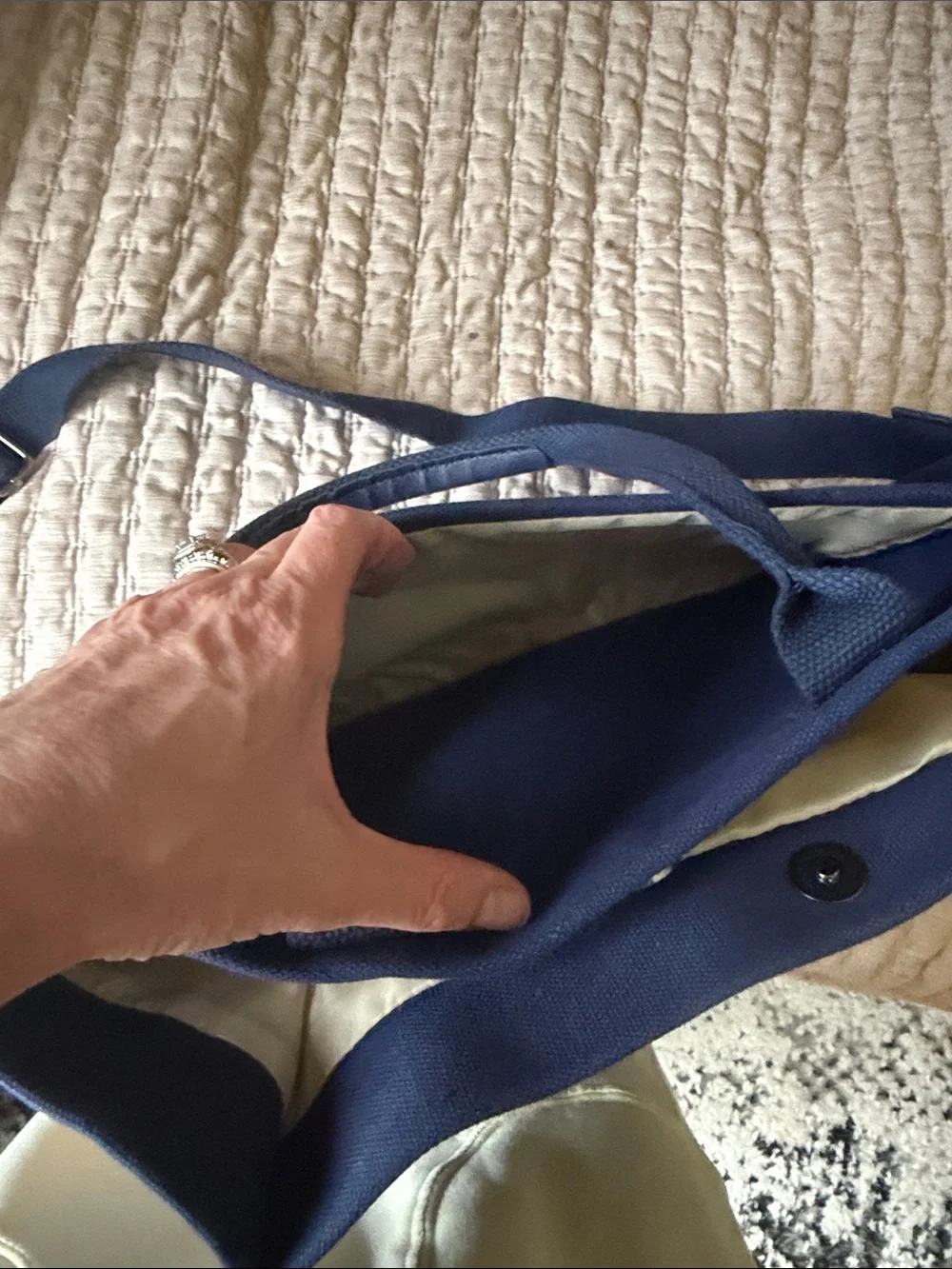 Navy Canvas Laptop Tote Bag with Shoulder Strap